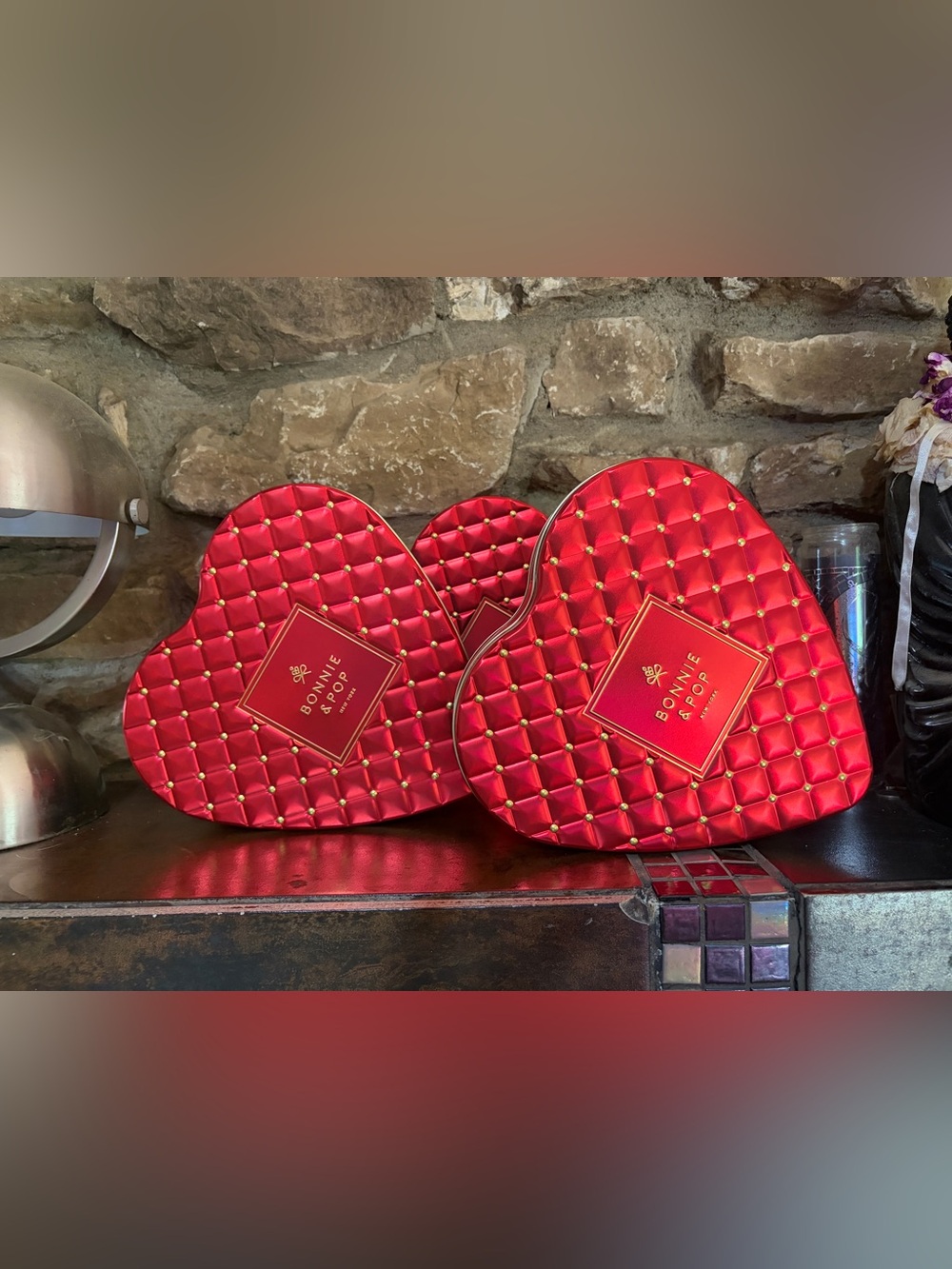 Bonnie & Pop Quilted Heart Tin Trio - Red 3pcs